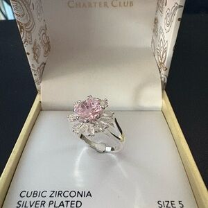 Charter Club Pink and Silver Floral Cubic Zirconia Ring
